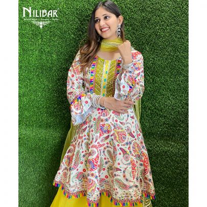 White Yellow Cotton Palazzo Suit
