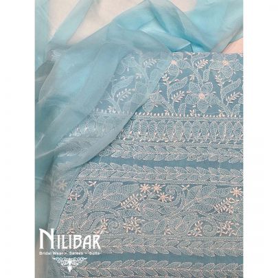 Blue Cotton Chinon Unstitched Suit