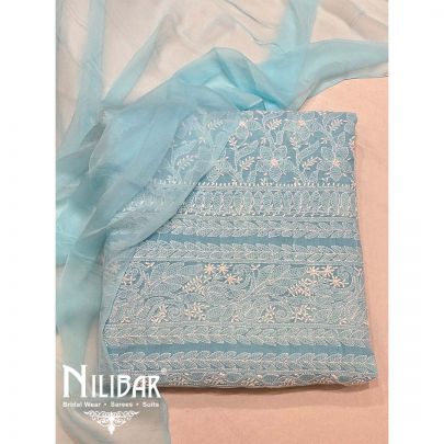 Blue Cotton Chinon Unstitched Suit