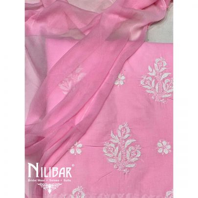 Pink Cotton Chinon Unstitched Suit