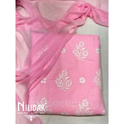 Pink Cotton Chinon Unstitched Suit