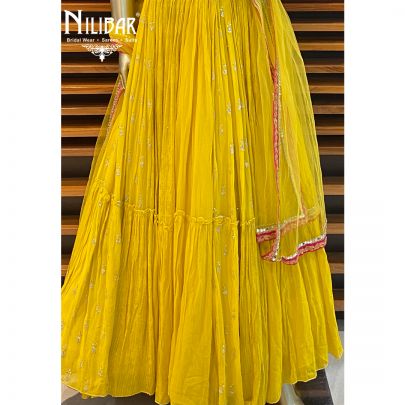 Hot Pink Mustard Georgette Lehenga