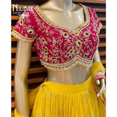 Hot Pink Mustard Georgette Lehenga