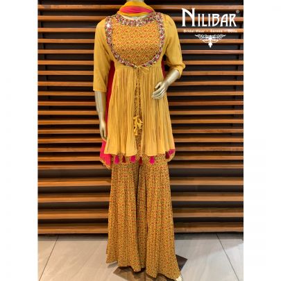 Yellow Chinon Sharara Suit