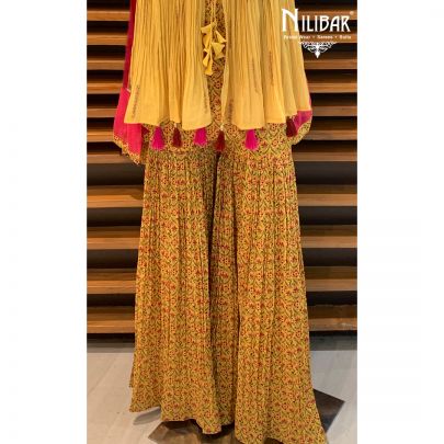Yellow Chinon Sharara Suit