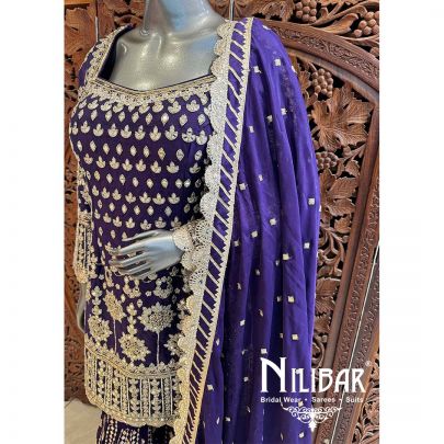 Purple Silk Chinon Garara Suit
