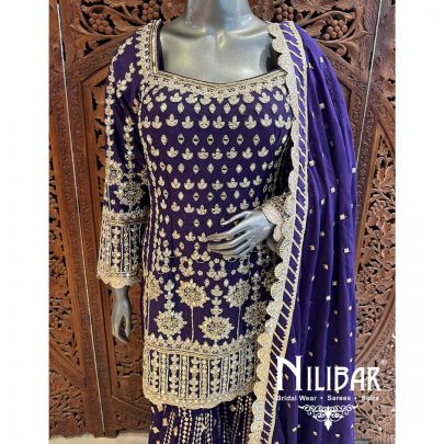Purple Silk Chinon Garara Suit