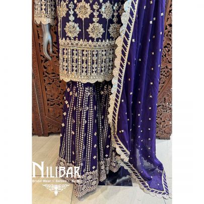 Purple Silk Chinon Garara Suit