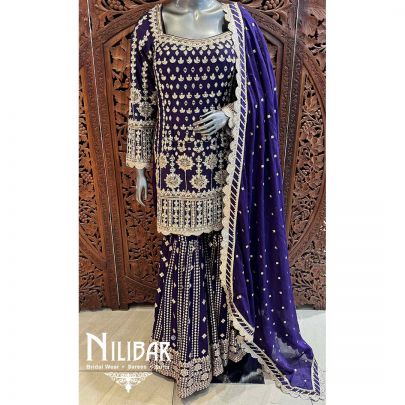 Purple Silk Chinon Garara Suit