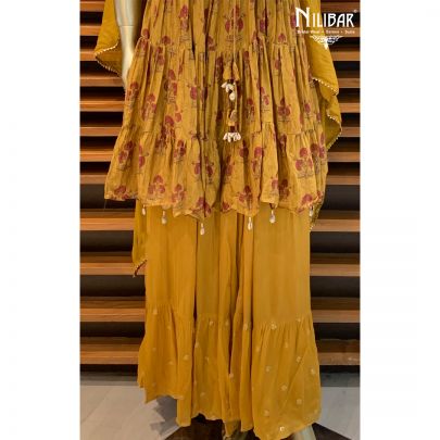 Mustard Chinon Peplum Sharara Suit
