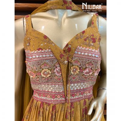 Mustard Chinon Peplum Sharara Suit