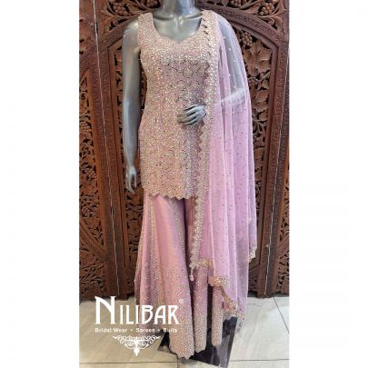 Lilac Silk Net Palazzo Suit