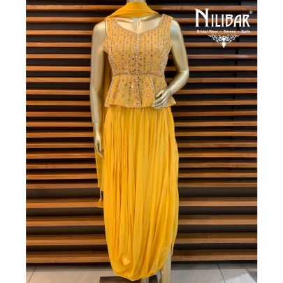 Yellow Chinon Drape Skirt Suit