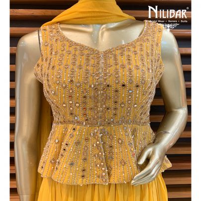 Yellow Chinon Drape Skirt Suit