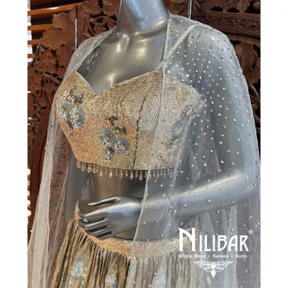 Gold & Gray Georgette Sequin Casual Lehenga