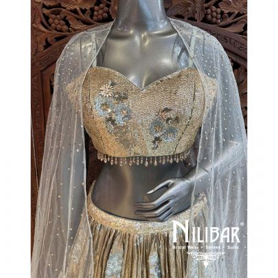 Gold & Gray Georgette Sequin Casual Lehenga