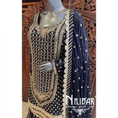 Navy Blue Georgette Sequin Casual Lehenga