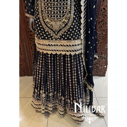 Navy Blue Georgette Sequin Casual Lehenga