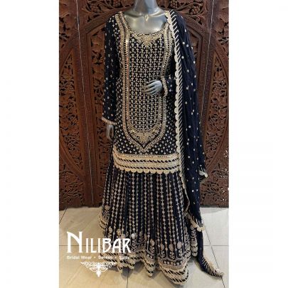 Navy Blue Georgette Sequin Casual Lehenga