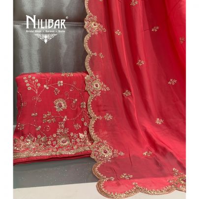 Carrot Red Crepe Unstitched Suit