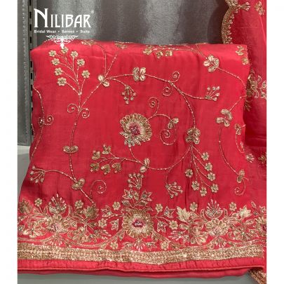 Carrot Red Crepe Unstitched Suit