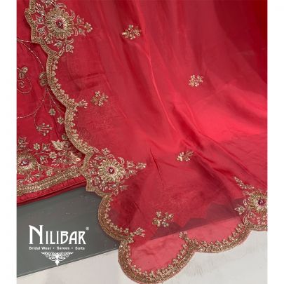 Carrot Red Crepe Unstitched Suit