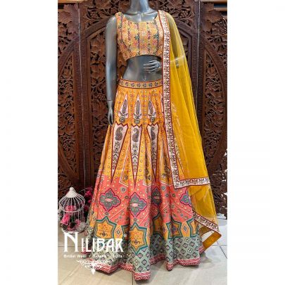 Mustard Yellow Silk Net Lehenga