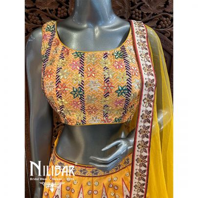 Mustard Yellow Silk Net Lehenga