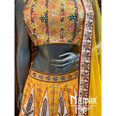 Mustard Yellow Silk Net Lehenga