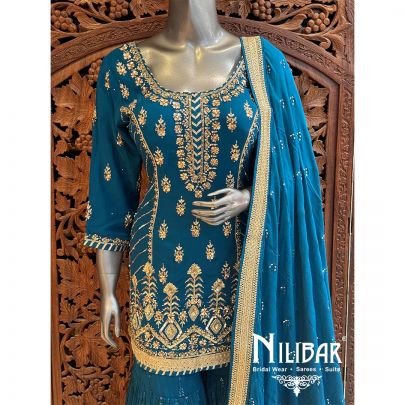 Peacock Georgette Organza Garara Suit