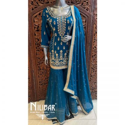Peacock Georgette Organza Garara Suit