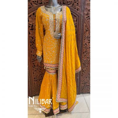 Yellow Georgette Organza Garara Suit