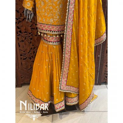Yellow Georgette Organza Garara Suit