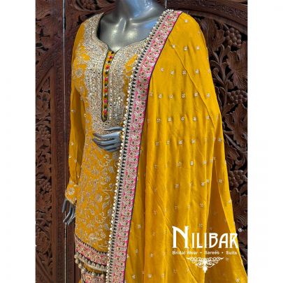 Yellow Georgette Organza Garara Suit