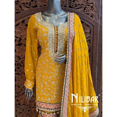 Yellow Georgette Organza Garara Suit