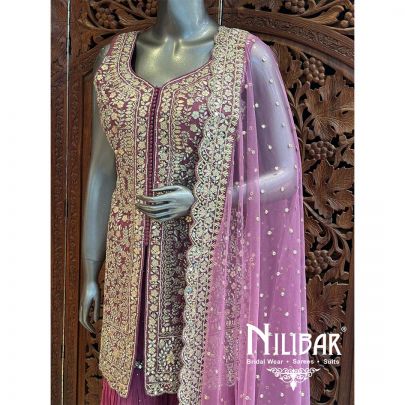 Lilac Silk Net Garara Suit