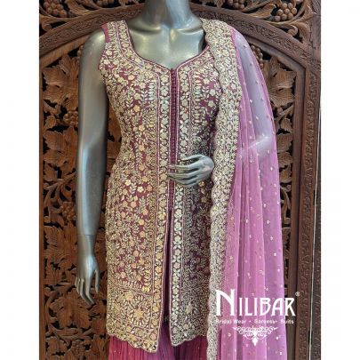 Lilac Silk Net Garara Suit