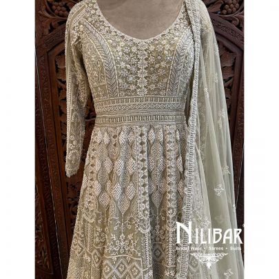 Pista Green Net Sequin Gown