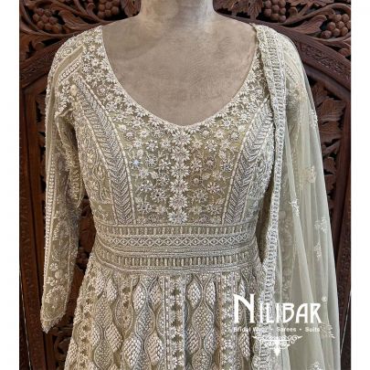 Pista Green Net Sequin Gown