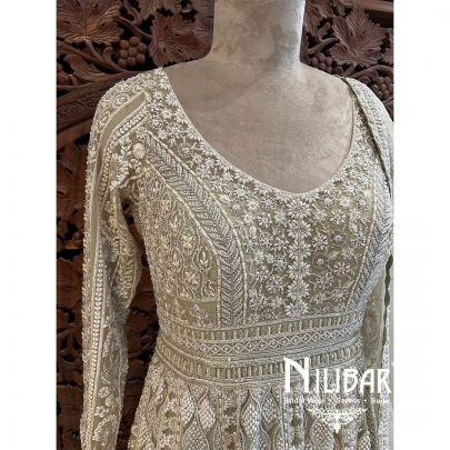 Pista Green Net Sequin Gown