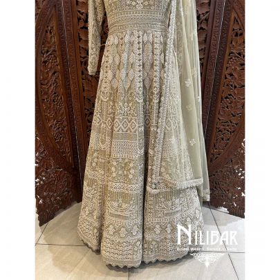 Pista Green Net Sequin Gown