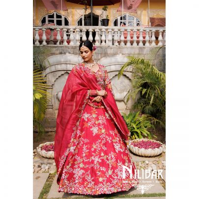 Red Silk Organza Lehenga