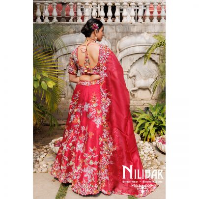 Red Silk Organza Lehenga