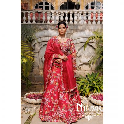 Red Silk Organza Lehenga