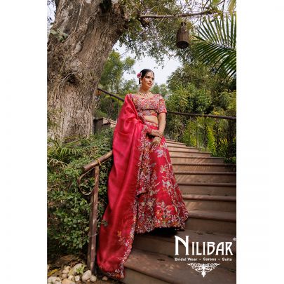 Red Silk Organza Lehenga