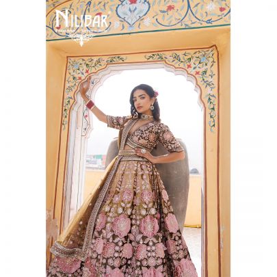 Mehandi Green Micro Velvet Net Lehenga