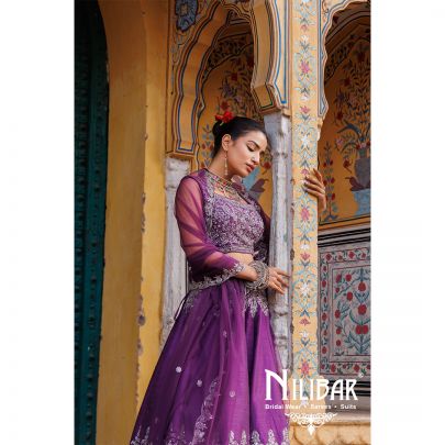 Jam Purple Silk Net Lehenga
