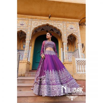 Jam Purple Silk Net Lehenga