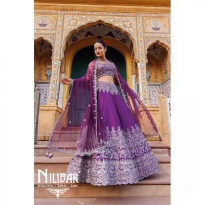 Jam Purple Silk Net Lehenga