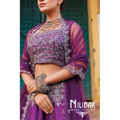 Jam Purple Silk Net Lehenga